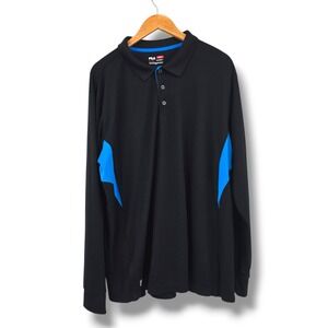 FILA Golf XXL Long Sleeve Polo Shirt Black Blue Performance Top Mens